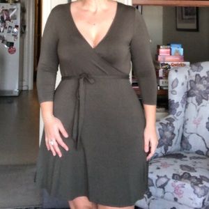 Olive green wrap/drape front dress
